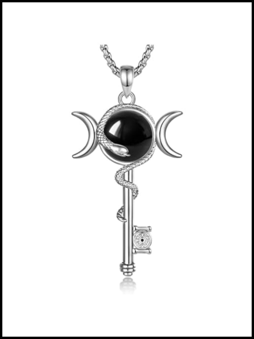 Hecate Key Pendant Necklace Black Obsidian Gothic Witchy Protection Talisman